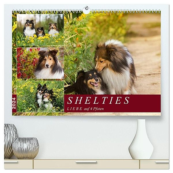 SHELTIES Liebe auf 4 Pfoten (hochwertiger Premium Wandkalender 2024 DIN A2 quer), Kunstdruck in Hochglanz, Marion Reiss-Seibert