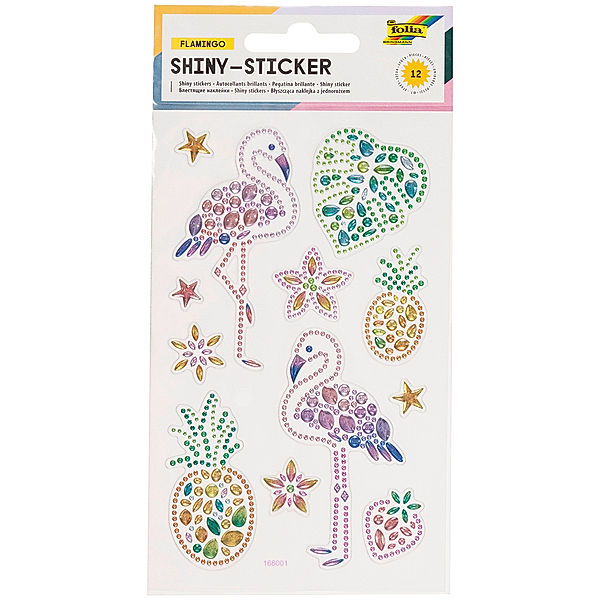 folia Shiny-Sticker FLAMINGOS 12-teilig in bunt