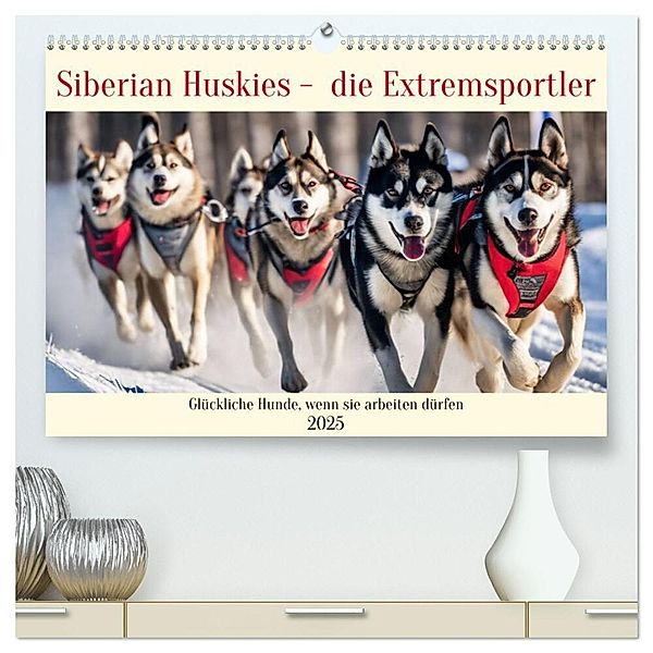 Siberian Huskies - die Extremsportler (hochwertiger Premium Wandkalender 2025 DIN A2 quer), Kunstdruck in Hochglanz, Calvendo, Claudia Kleemann