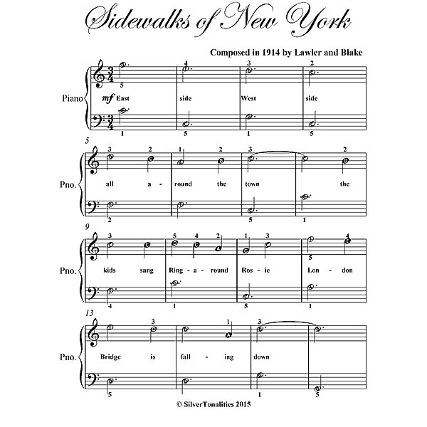 Sidewalks of New York Easiest Piano Sheet Music, Lawler Blake