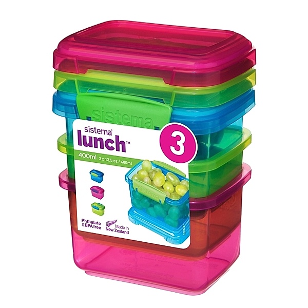 Sistema Lunchbox 400 ml, 3er-Set pink, grün, blau
