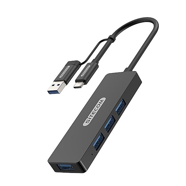 Sitecom USB-C-Hub CN-414, 4 Ports, USB-C mit USB-A-Adapter, 5 Gbit/s