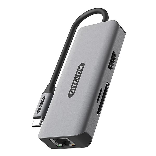 Sitecom USB-C Multiport Adapter CN-5503 6in1, USB-C LAN, 5 Gbit/s, 4K, Grau