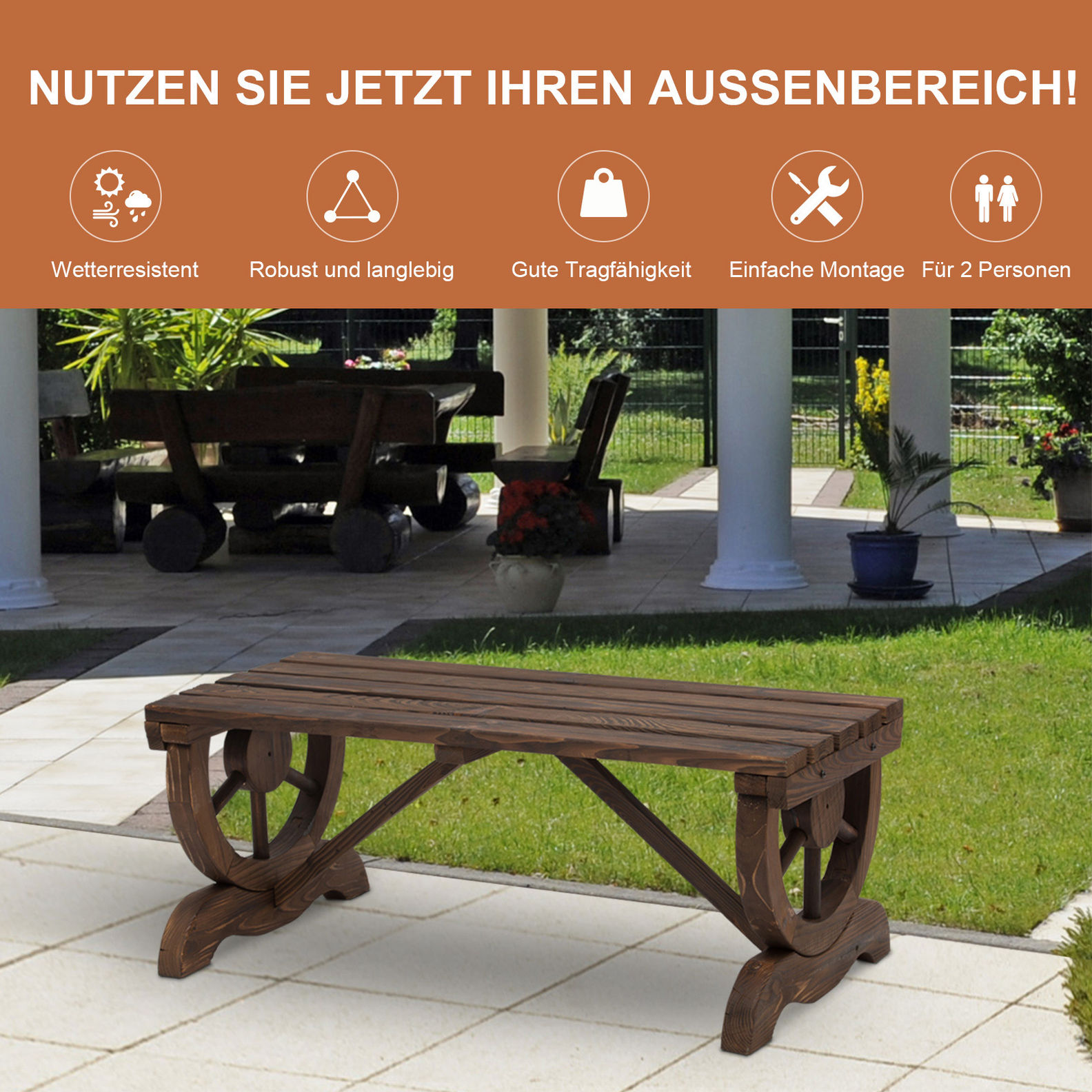 Sitzbank im Wagenrad-Design Farbe: dunkelbraun | Weltbild.de