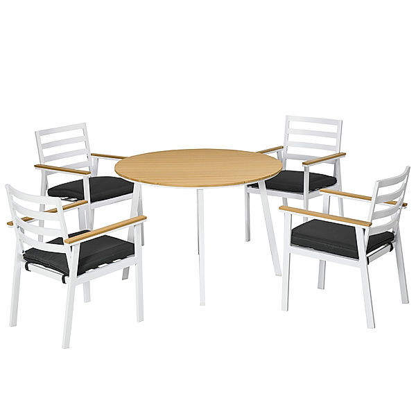 Sitzgruppe mit 4 Stühlen weiß, natur (Farbe: mehrfarbig)