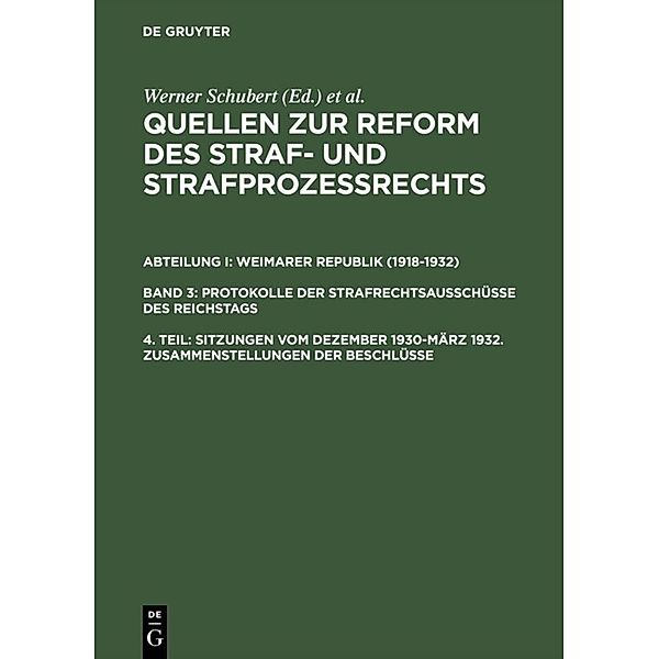 Sitzungen vom Dezember 1930 März 1932. Zusammenstellungen der Beschlüsse