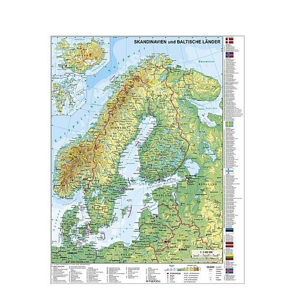 Skandinavien und Baltikum physisch. Stiefel Wandkarte Kleinformat Scandinavia and the Baltic Countries, Heinrich Stiefel