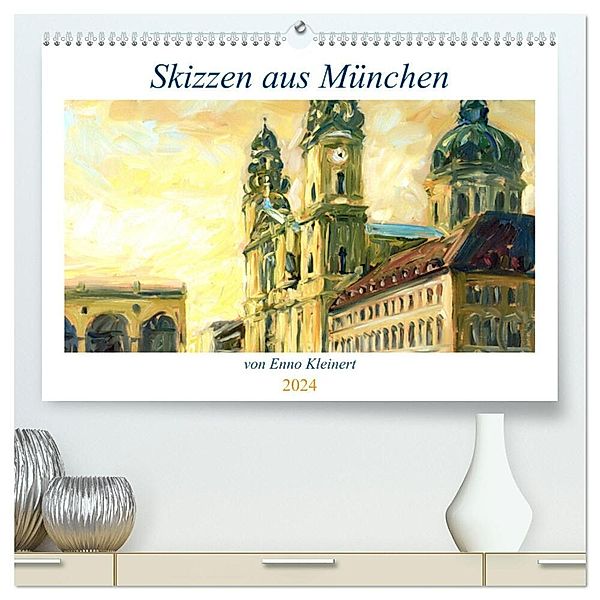 Skizzen aus München (hochwertiger Premium Wandkalender 2024 DIN A2 quer), Kunstdruck in Hochglanz, dieKLEINERT/ Enno Kleinert