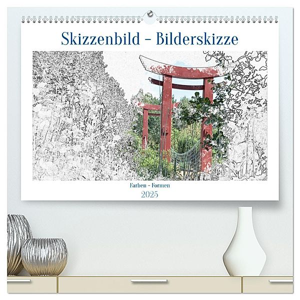 Skizzenbilder - Bilderskizzen (hochwertiger Premium Wandkalender 2025 DIN A2 quer), Kunstdruck in Hochglanz, Calvendo, Frank Uffmann