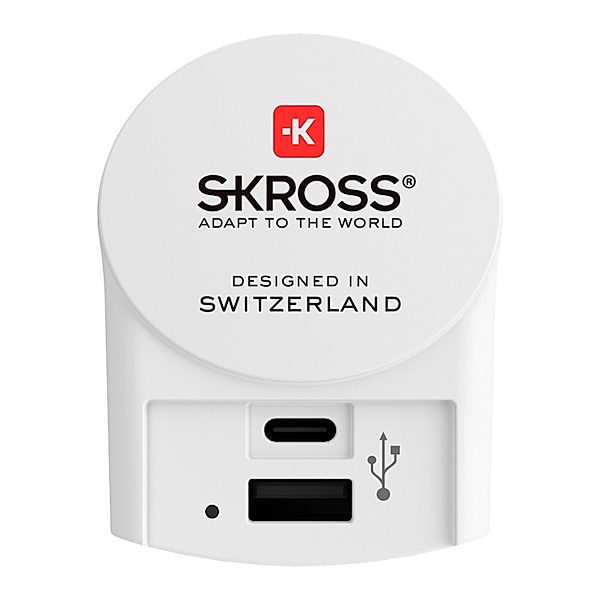 SKROSS Reisestecker Euro USB Charger - 1x USB-C/1x USB-A, Weiß