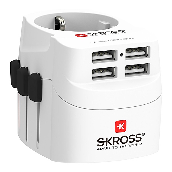 SKROSS Reisestecker PRO Light USB 4 Port (Type A), Weiß