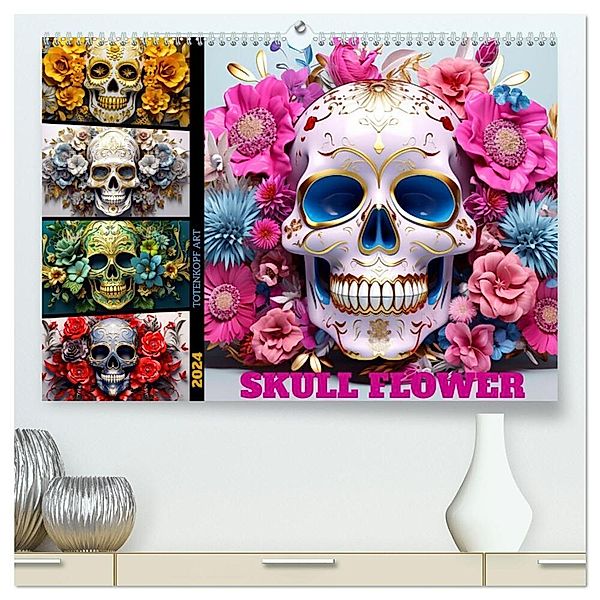 Skull Flower - Totenkopf ART (hochwertiger Premium Wandkalender 2024 DIN A2 quer), Kunstdruck in Hochglanz, Dirk Meutzner