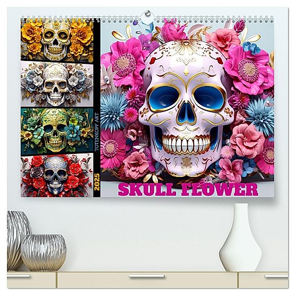 Skull Flower - Totenkopf ART (hochwertiger Premium Wandkalender 2025 DIN A2 quer), Kunstdruck in Hochglanz, Calvendo, Dirk Meutzner