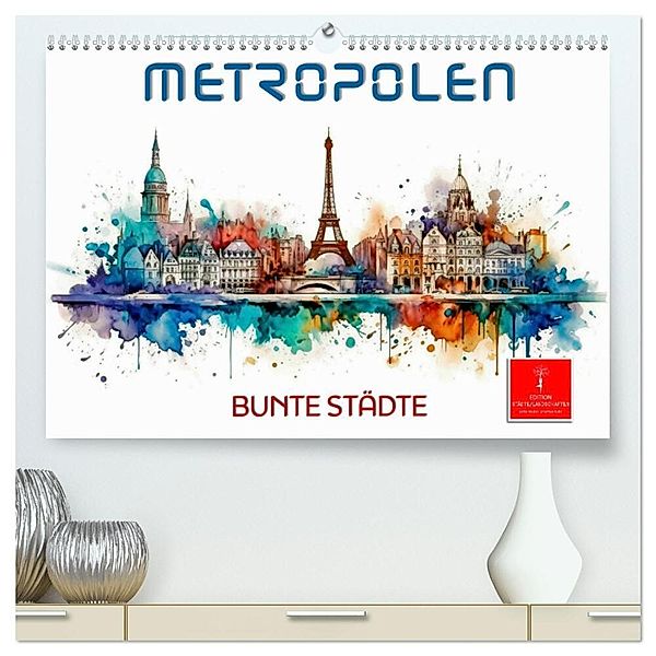Skylines - bunte Städte (hochwertiger Premium Wandkalender 2024 DIN A2 quer), Kunstdruck in Hochglanz, Peter Roder