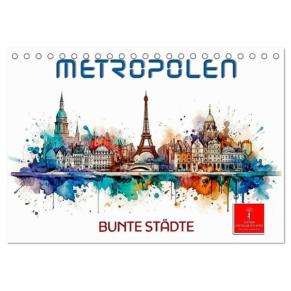 Skylines - bunte Städte (Tischkalender 2024 DIN A5 quer), CALVENDO Monatskalender, Peter Roder