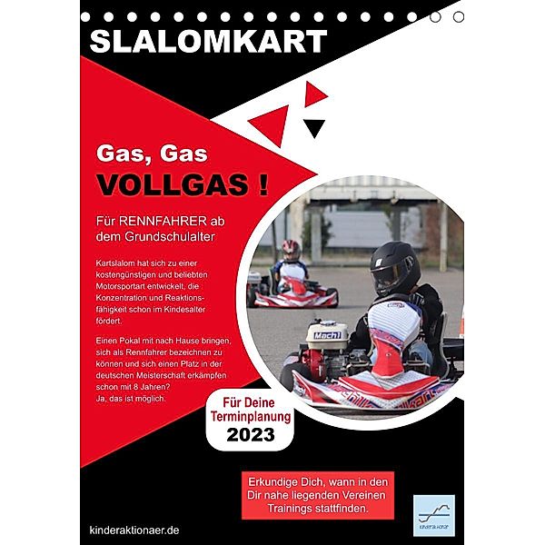 Slalomkart - Gas, Gas, Vollgas! 2023 (Tischkalender 2023 DIN A5 hoch), Kinderaktionär