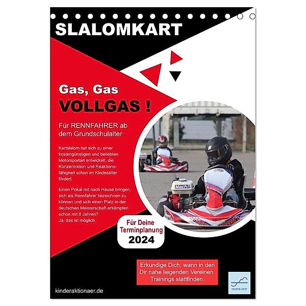 Slalomkart - Gas, Gas, Vollgas! 2024 (Tischkalender 2024 DIN A5 hoch), CALVENDO Monatskalender, Kinderaktionär