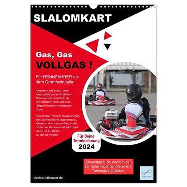 Slalomkart - Gas, Gas, Vollgas! 2024 (Wandkalender 2024 DIN A3 hoch), CALVENDO Monatskalender, Kinderaktionär