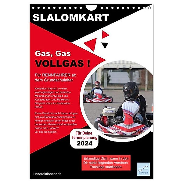 Slalomkart - Gas, Gas, Vollgas! 2024 (Wandkalender 2024 DIN A4 hoch), CALVENDO Monatskalender, Kinderaktionär