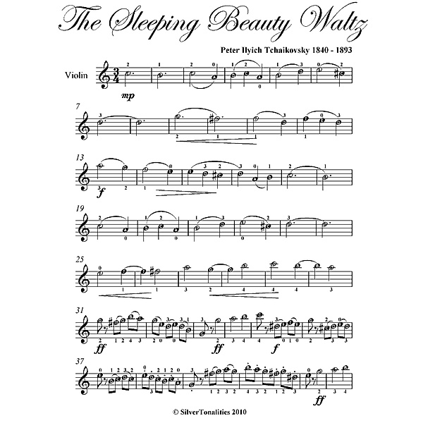 Sleeping Beauty Waltz - Easy Note Violin Sheet Music, Silver Tonalities