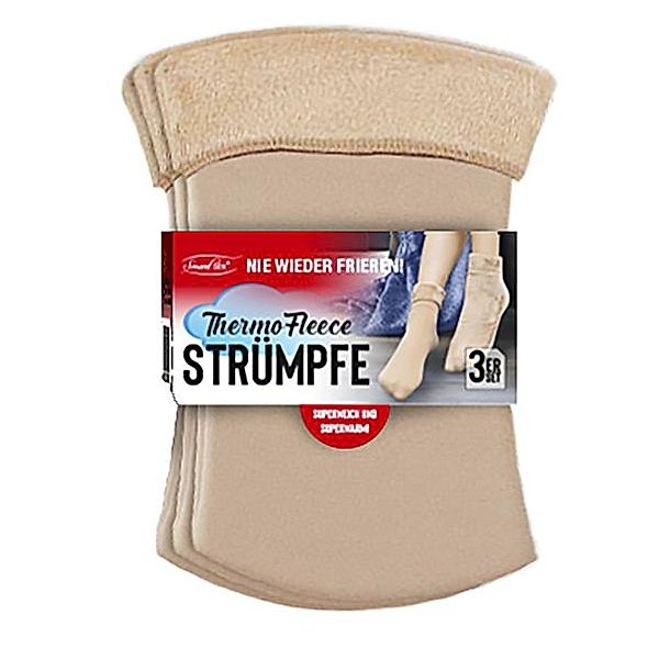 Smarttex Thermo-Fleece Strümpfe 3er Set (Größe: 35-38) beige