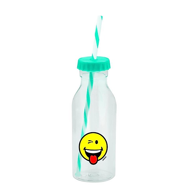 Smiley Sodaflasche mit Strohhalm, aqua