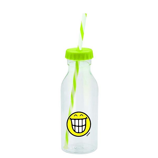 Smiley Sodaflasche mit Strohhalm, grün