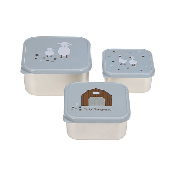 LÄSSIG Snackbox TINY FARMER 3er-Set in blau