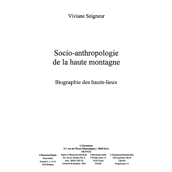 Socio-anthropologie de la haute montagne / Hors-collection, Viviane Seigneur