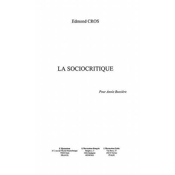 Sociocritique la / Hors-collection, Cros Edmond