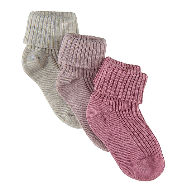 Minymo Socken BABY RIB 3er-Pack in rose smoke