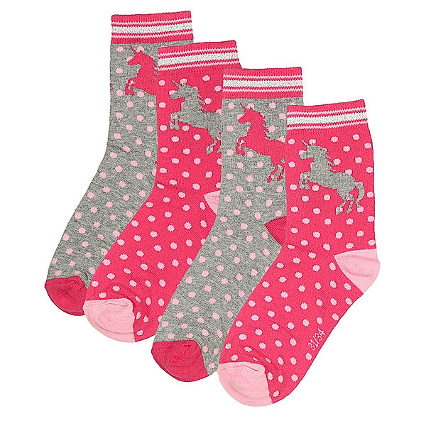 zoolaboo Socken EINHORN 4er-Pack gepunktet in pink/grau