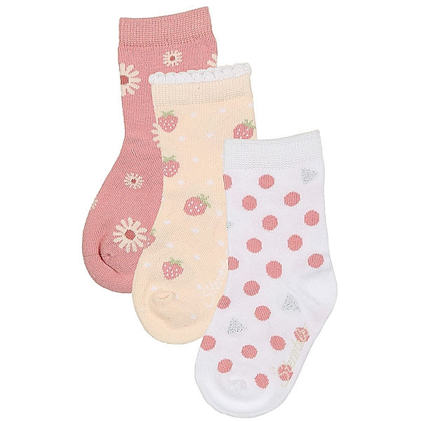 Sterntaler Socken ERDBEEREN 3er-Pack in rosa/weiß