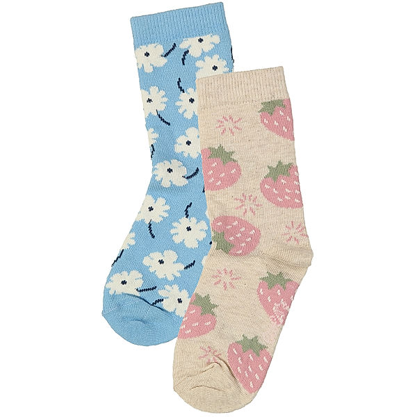 ewers Socken ERDBEEREN & BLÜMCHEN 2er-Pack in beige/hellblau