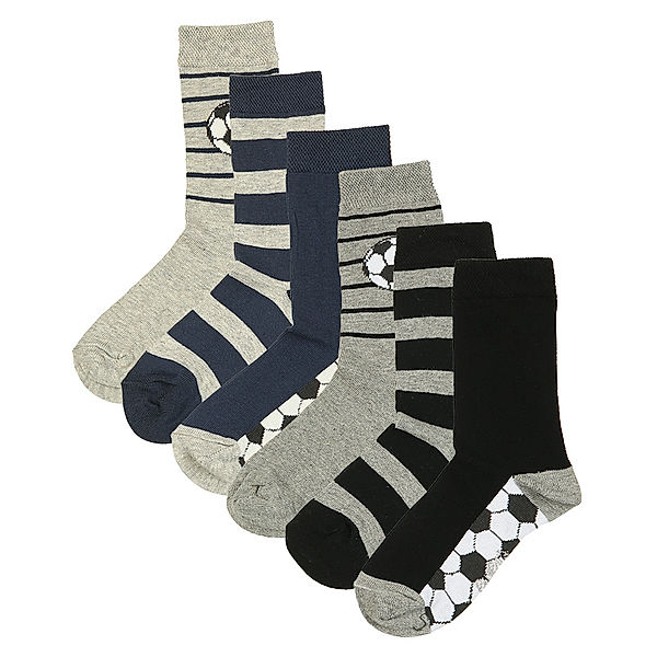 ewers Socken FUßBALL & RINGEL 6er-Pack in grau/navy