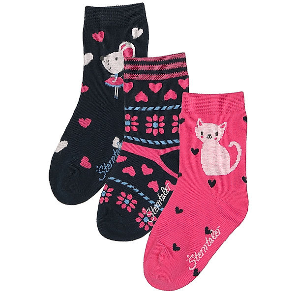 Sterntaler Socken KATZE & MAUS 3er-Pack in marine/magenta