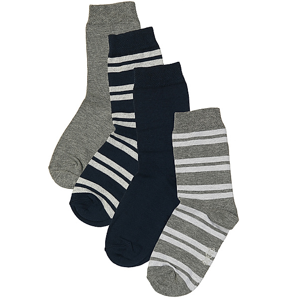 ewers Socken RINGEL & UNI 4er-Pack in grau/navy