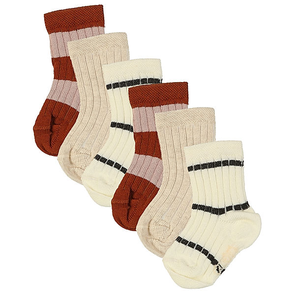 ewers Socken RIPPE & RINGEL 6er-Pack in beige/rot