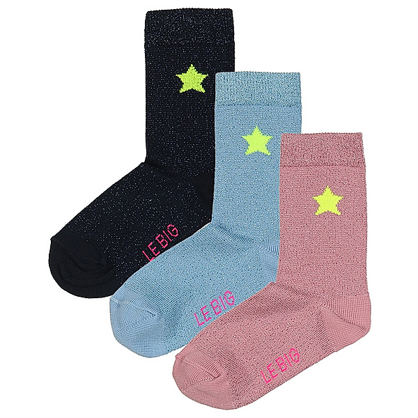 Le Big Socken TAMELA 3er-Pack mit Glitzer in blau/rosa/dunkelblau