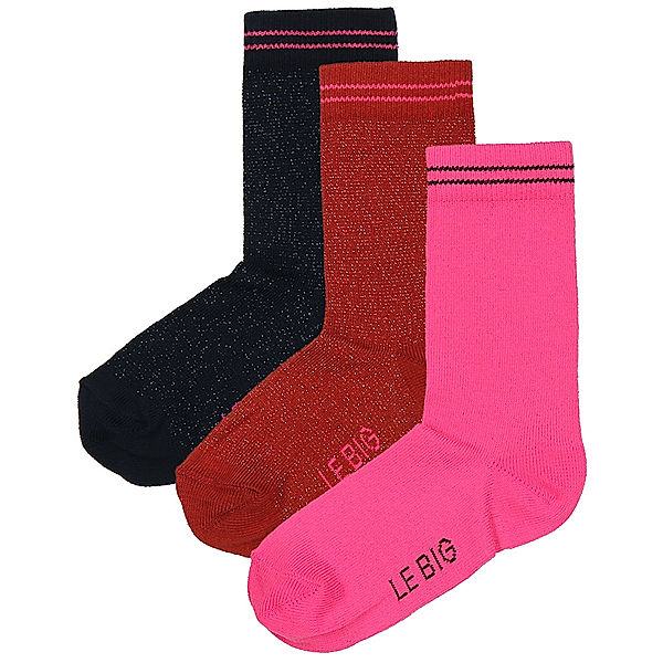 Le Big Socken TAMLYN 3er-Pack mit Glitzer in dunkelblau/pink/rostrot