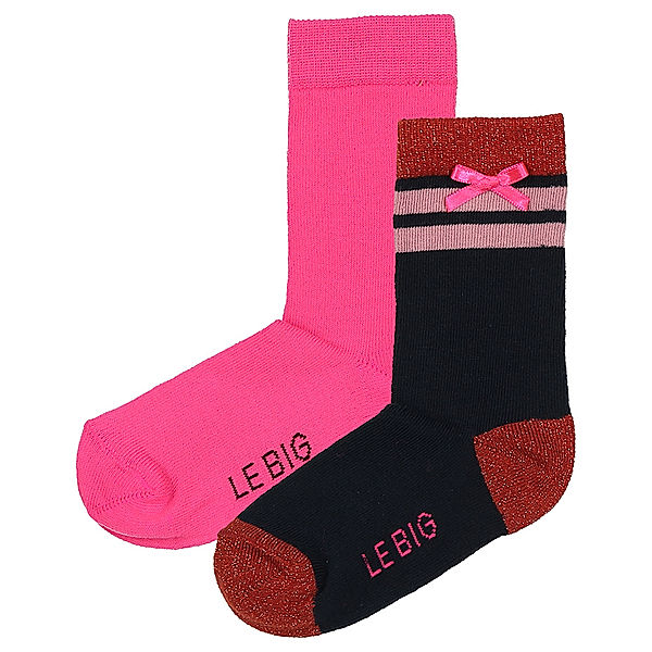 Le Big Socken TAMZIN 2er-Pack mit Glitzer in gestreift in dunkelblau/pink