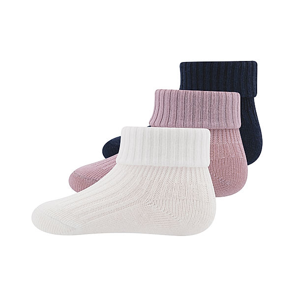 ewers Socken UMSCHLAG 3er-Pack in altrosa/creme/navy