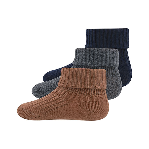 ewers Socken UMSCHLAG 3er-Pack in toffee/grau/navy