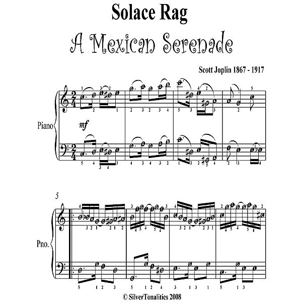 Solace Rag Easy Piano Sheet Music, Scott Joplin
