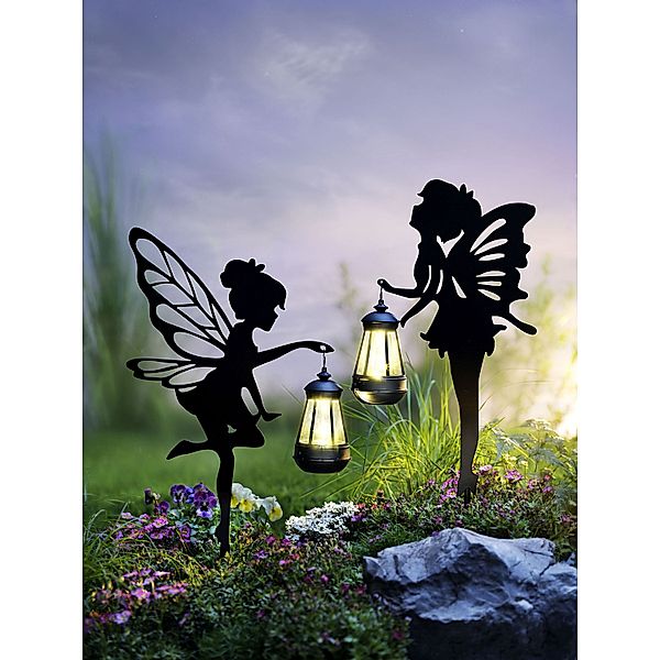 Solar-Deko Fairy mit LED-Laterne, 2er-Set