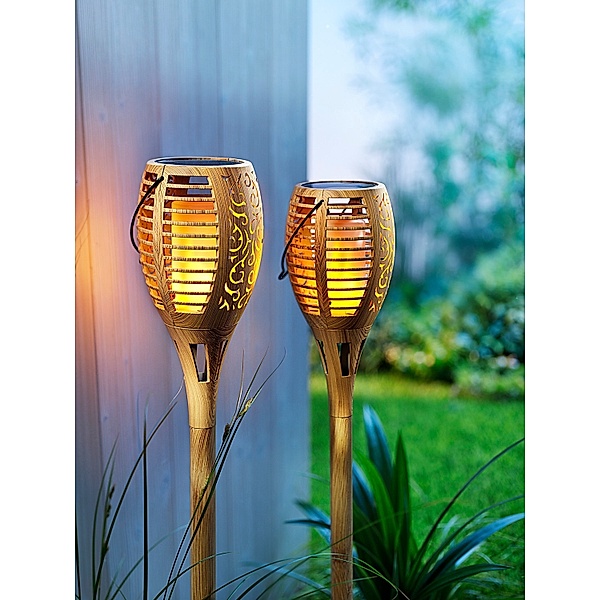 Solar-Gartenstecker Flame Bambus,  2er-Set