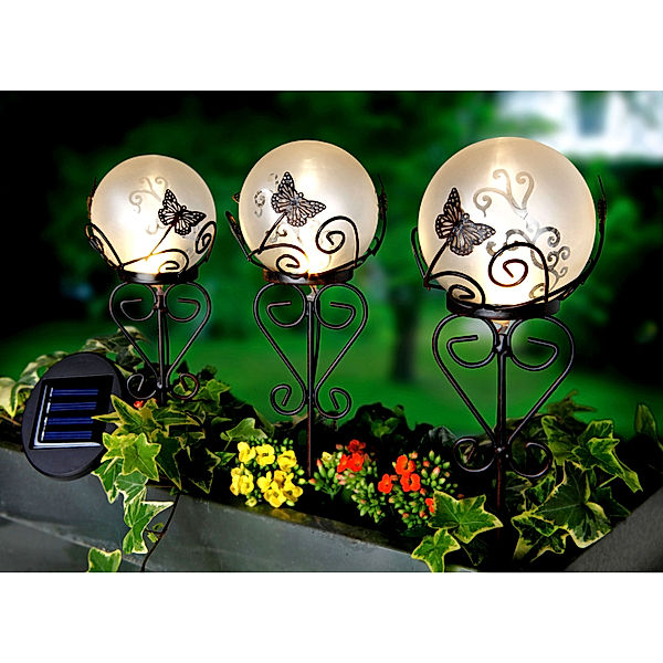 Solar-Gartenstecker Flora, 3er-Set