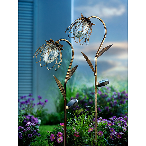 Solar-Gartenstecker Flower 2er-Set