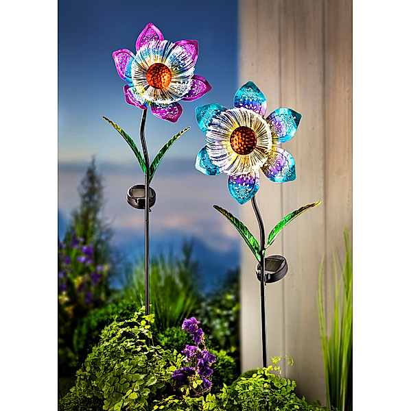 Solar-Gartenstecker Flower Illusion 2er-Set