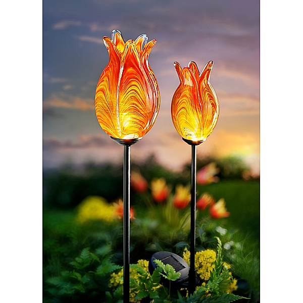 Solar-Gartenstecker Glasblüte Arancia, 2er-Set
